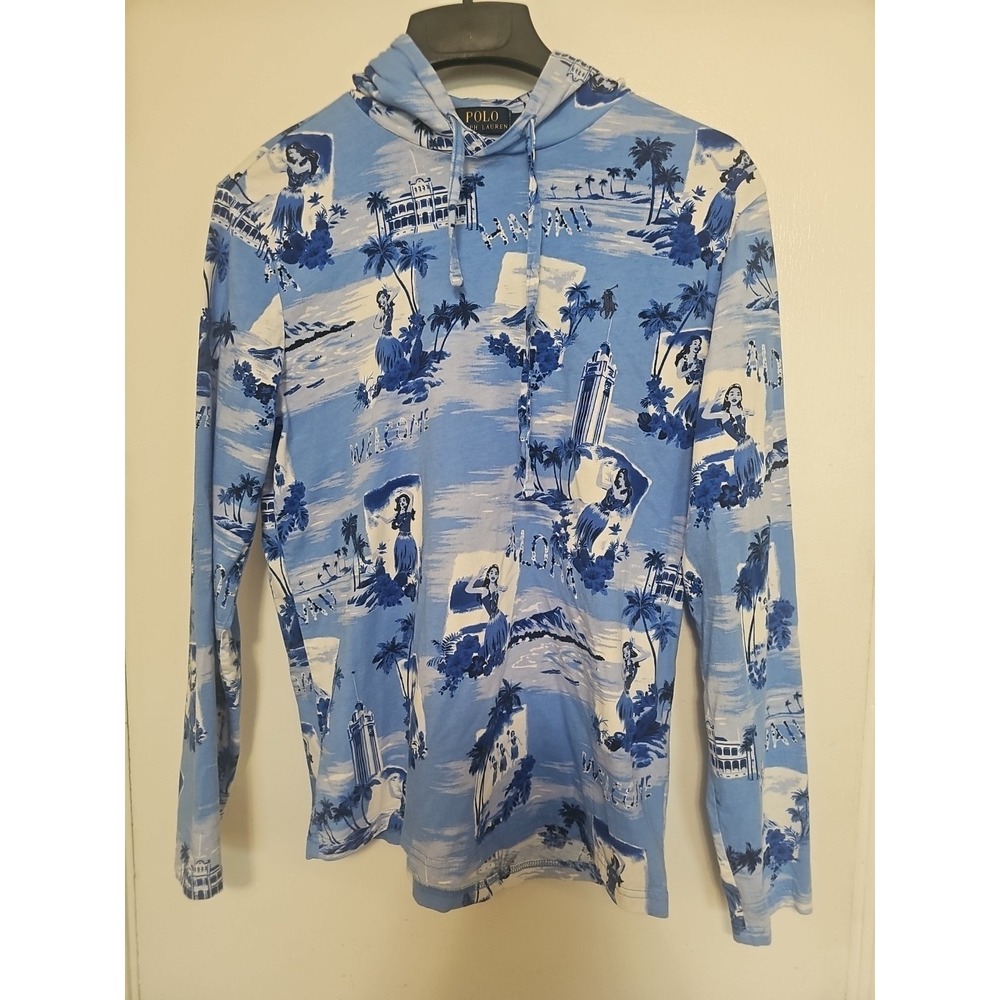 Polo Ralph Lauren Shirt Mens Small Blue Hooded Aloha Hawaii Floral